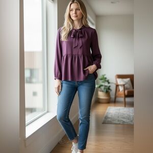 DR2 Purple Blouse with Tie Front and Long Sleeves